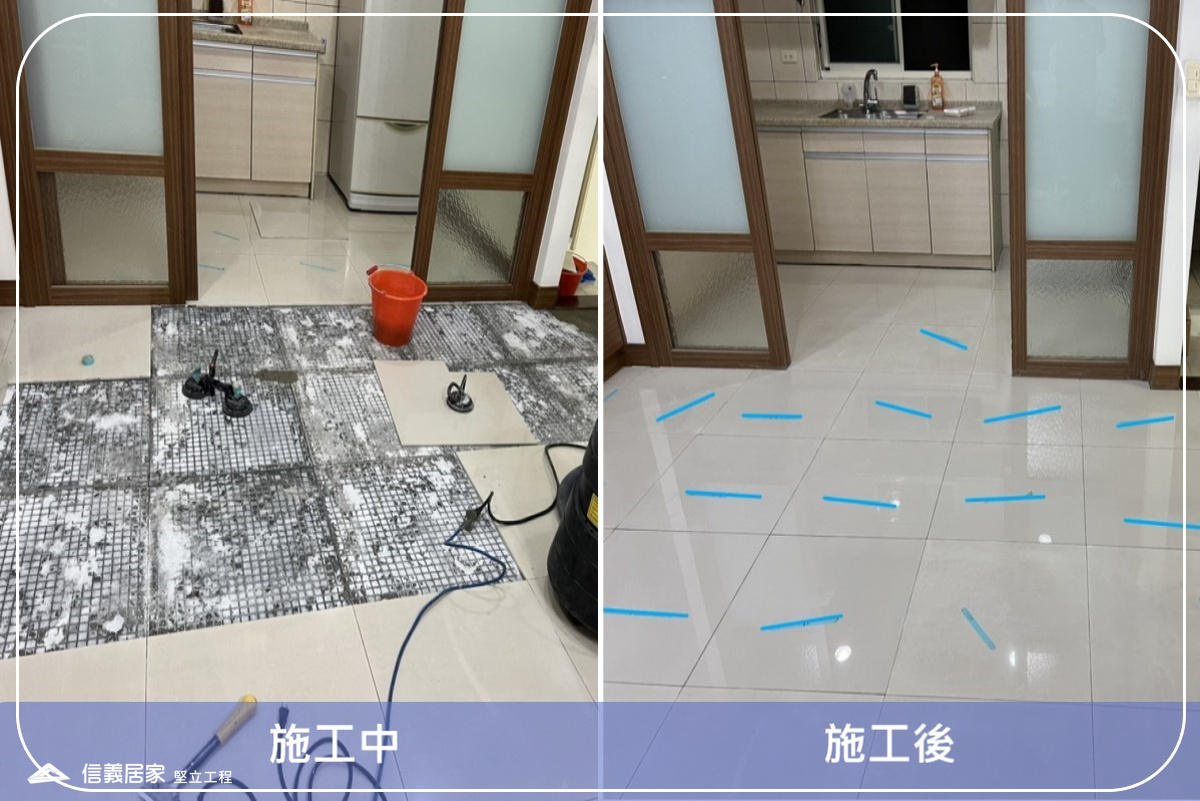 桃園八德-60x60CM地磚爆裂隆起回貼灌膠修繕